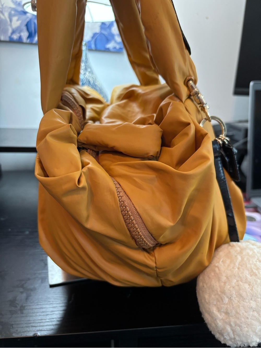 See by Chloé Joyrider Puffy Nylon Tote Bag - Saffron Yellow (with Sheep Charm!) - Picture 7 of 16